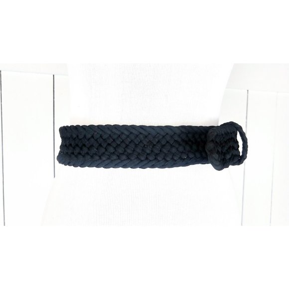 90s vintage wide black braided chord belt Banana Republic woven rope chord belt